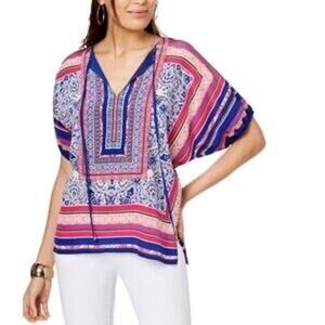 Trina Turk Multi Print Floria 100% Silk Blouse Top XS EUC